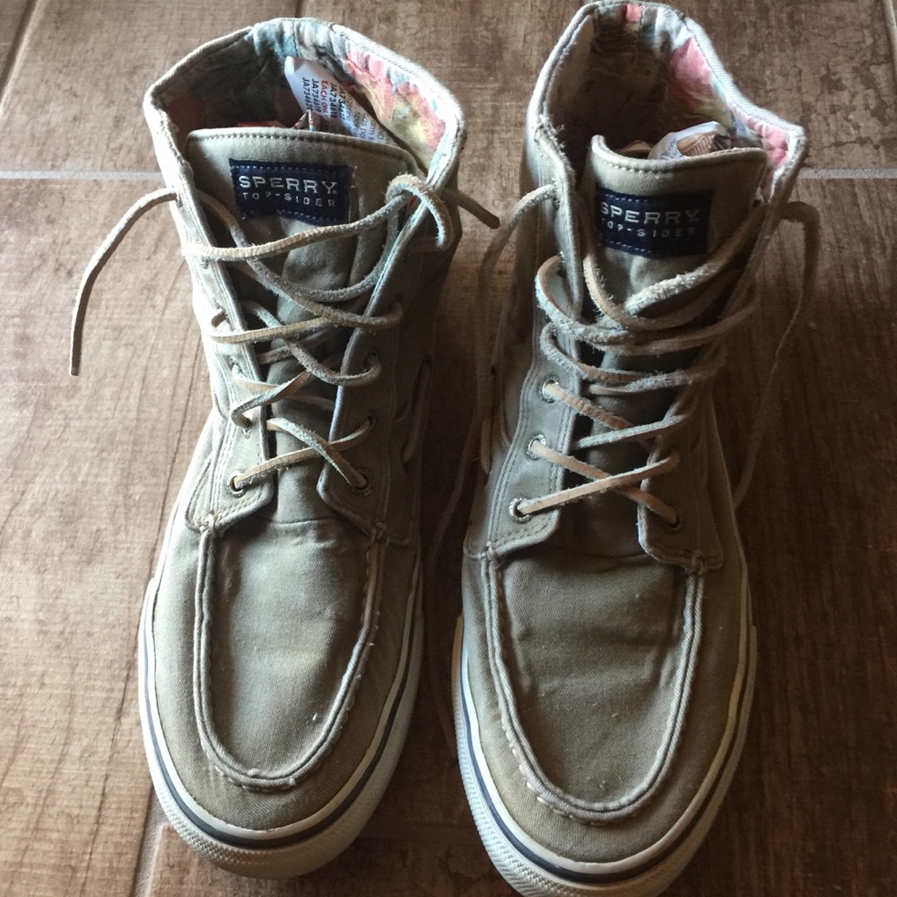 High top camp green sperry shoe